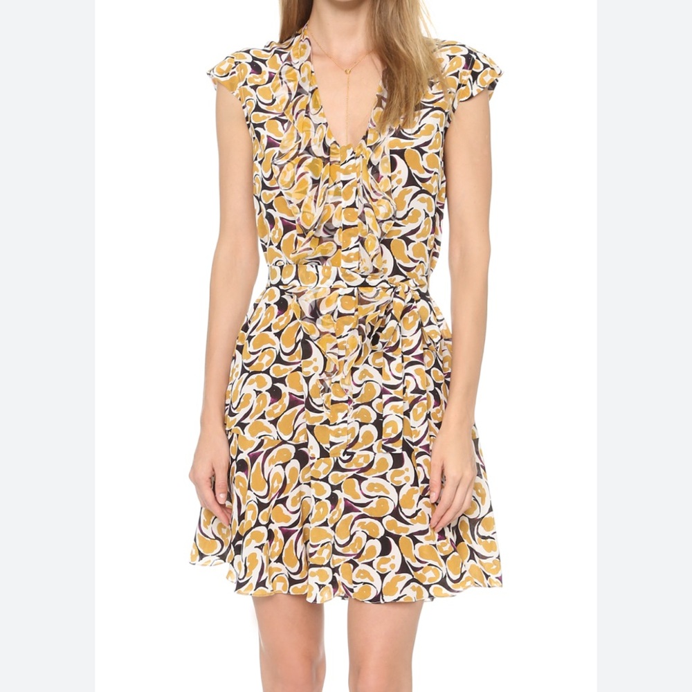 Saloni Silk Katie Abstract Print Belted Mini Dress NWOT
